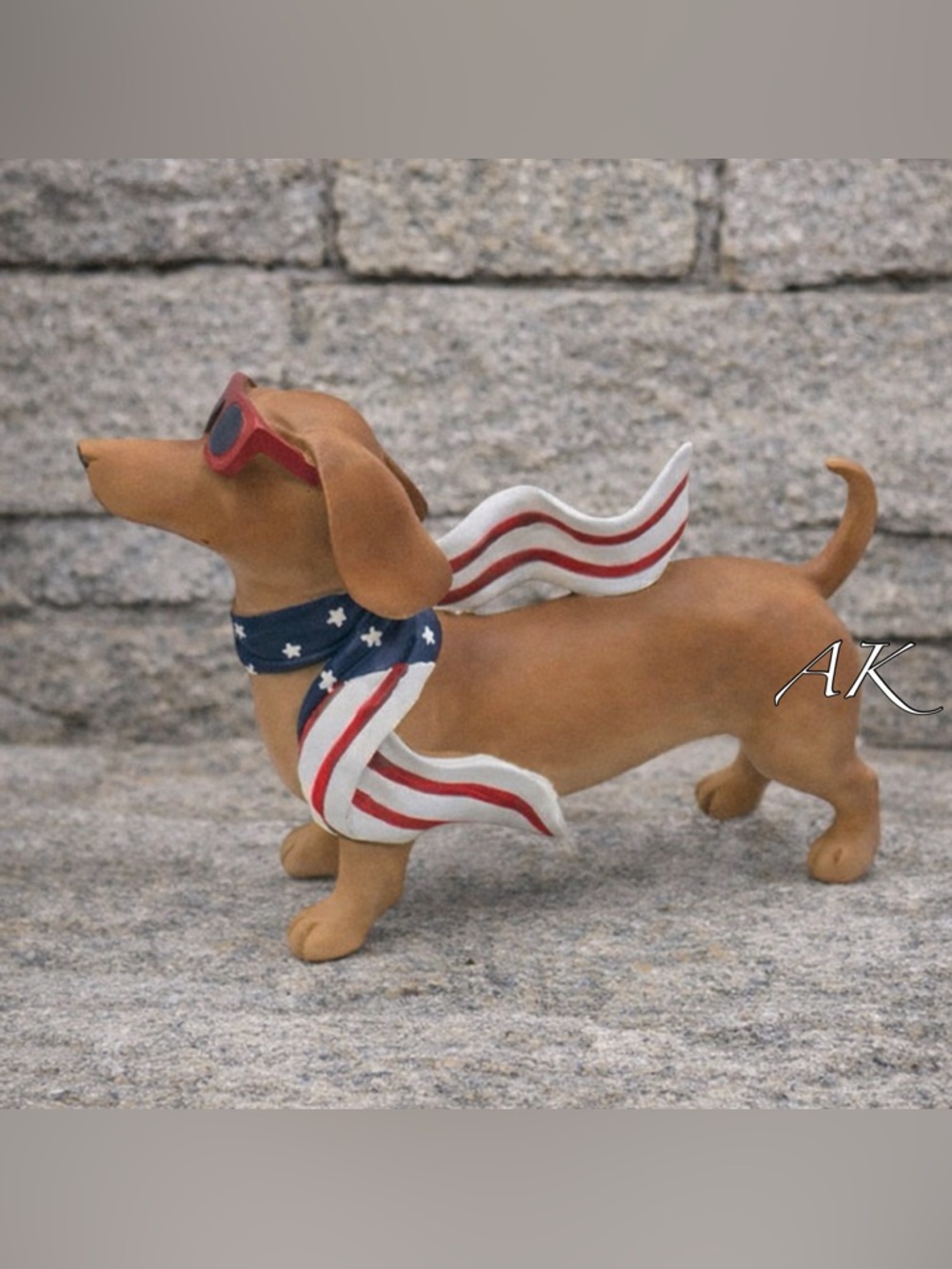 Dachshund Patriotic Figurine Statue w/ Red, White & Blue Scarf 🐾 Doxie Wiener